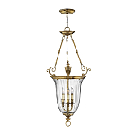 Подвесной светильник латунный с рифленым прозрачным плафоном и тремя свечеподобными лампами в классическом стиле Hinkley варинант исполнения - 2 | Loft Concept в Перми