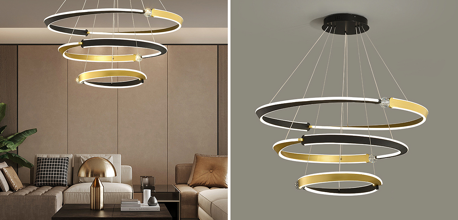 Люстра Кольца Ring Horizontal Cyril Три кольца Черный Золотой Люстра Кольца Ring Horizontal Cyril Три кольца Черный Золотой - Loft-Concept в Перми