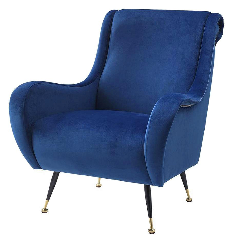 Кресло Chair Giardino Fauteuil blauw velvet Синий Черный Глянцевое золото в Перми | Loft Concept 