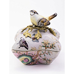 Шкатулка фиолетового цвета с рисунком бабочек и крышкой с фигуркой птицы на ветке Eden Garden варинант исполнения - 2 | Loft Concept в Перми