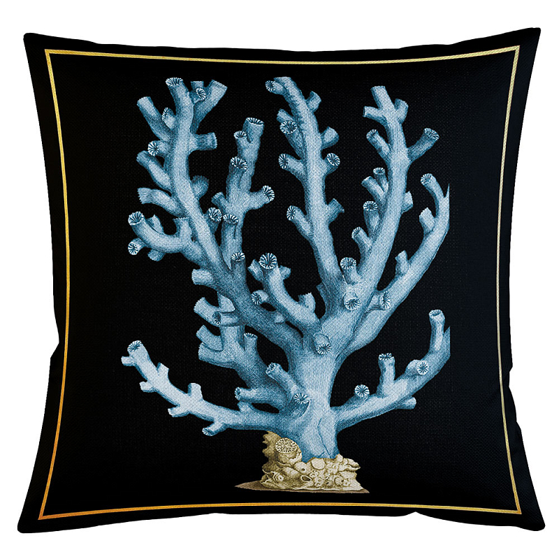 Декоративная подушка Blue Coral Бежевый Черный Морская синь Декоративная подушка Blue Coral Бежевый Черный Морская синь в Перми | Loft Concept