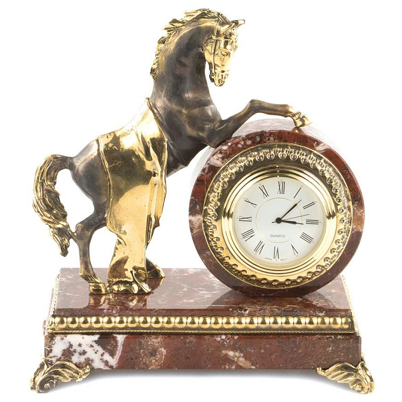Часы настольные бронзовые с декором в виде коня Horse Stone Clock Коричневый Зеленый Бронза Черный Белый Часы настольные бронзовые с декором в виде коня Horse Stone Clock Коричневый Зеленый Бронза Черный Белый в Перми | Loft Concept
