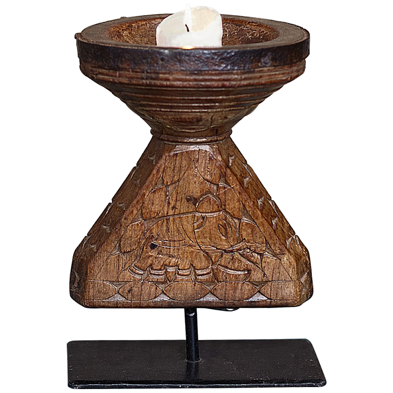 Подсвечник из массива тика на металлической подставке Wooden Carved Candlestick Коричневый Подсвечник из массива тика на металлической подставке Wooden Carved Candlestick Коричневый в Перми | Loft Concept