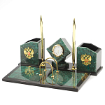 Настольный письменный набор из змеевика с часами и гербом Successful Leader варинант исполнения - 2 | Loft Concept в Перми