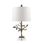 Настольная лампа с кремовым льняным цилиндрическим абажуром и ножкой в форме золотистой ветки Gilded Nola варинант исполнения - 7 | Loft Concept в Перми