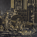 Обои ручная роспись Views of Italy Gold Outline варинант исполнения - 1 | Loft Concept в Перми