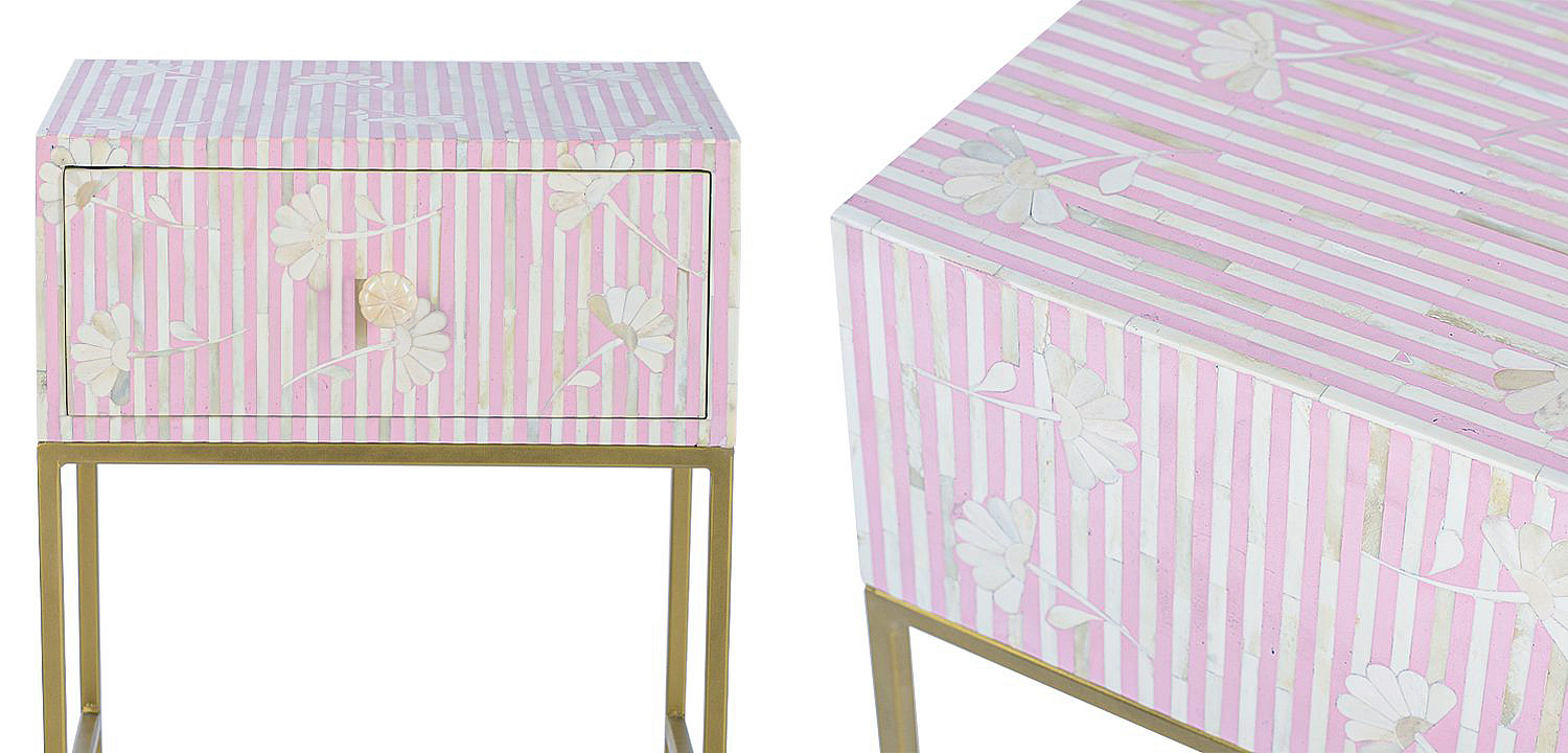 Тумбочка Pink Flower Indian Bone Inlay nightstand Тумбочка Pink Flower Indian Bone Inlay nightstand - Loft-Concept в Перми