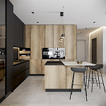 Черный матовый кухонный гарнитур с фасадом под дерево Axelle Kitchen Set варинант исполнения - 2 | Loft Concept в Перми