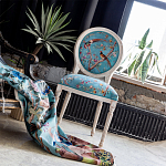 Стул из массива бука бирюзовый с изображением птиц и цветов Turquoise Beige Chinoiserie Peach Garden Chair варинант исполнения - 6 | Loft Concept в Перми