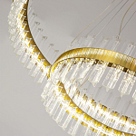 Люстра подвесная двухъярусная с золотистымыми кольцами и прозрачными стеклянными элементами Ring Horizontal варинант исполнения - 3 | Loft Concept в Перми