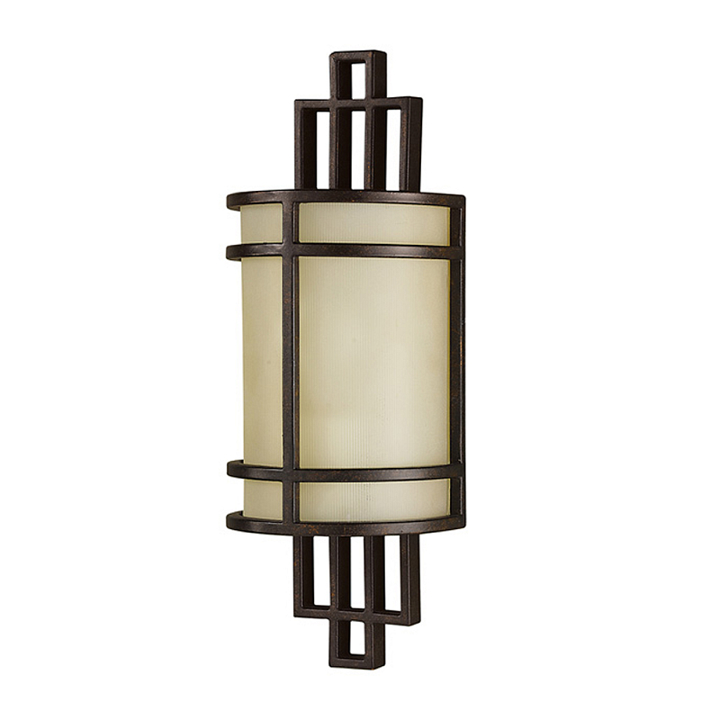 Бра бронзового цвета с полукруглым матовым стеклянным плафоном в геометрическом каркасе Feiss Бронза Бежевый в Перми | Loft Concept 