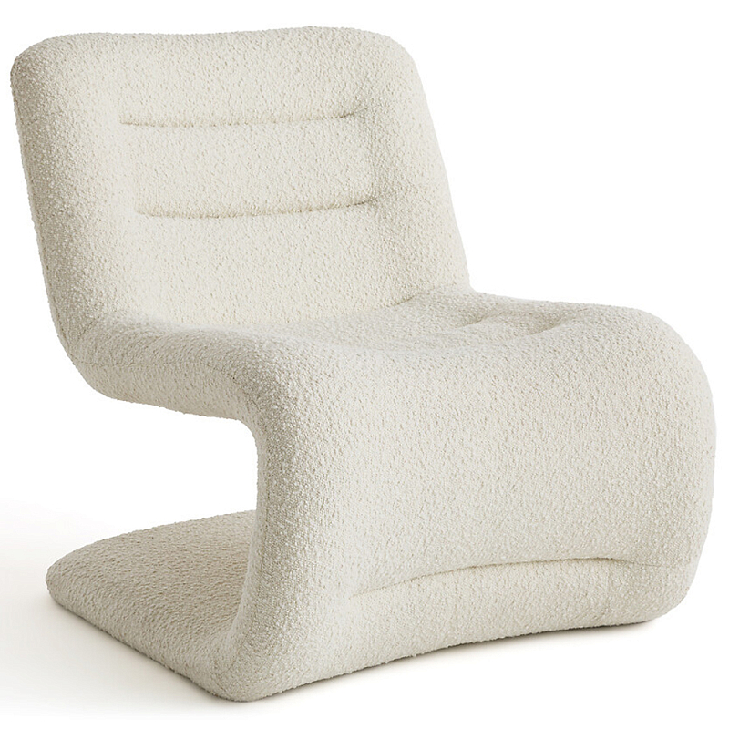 Кресло изогнутое с обивкой из ткани букле Smooth Bend Boucle Chair Молочный в Перми | Loft Concept 
