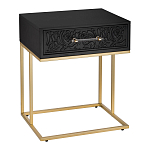 Приставной столик с резным узором на выдвижном ящике Black Table Carved Pattern варинант исполнения - 1 | Loft Concept в Перми