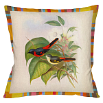 Декоративная подушка бежевая в разноцветную полоску с изображением птиц и цветов Blooming Birds Colorful Cushion варинант исполнения - 7 | Loft Concept в Перми