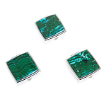 Таблетница карманная квадратная с 2-мя отделениями с зеркалом и накладкой из натуральных камней Малахит Хризоколла Silver Stone Pillboxes варинант исполнения - 4 | Loft Concept в Перми