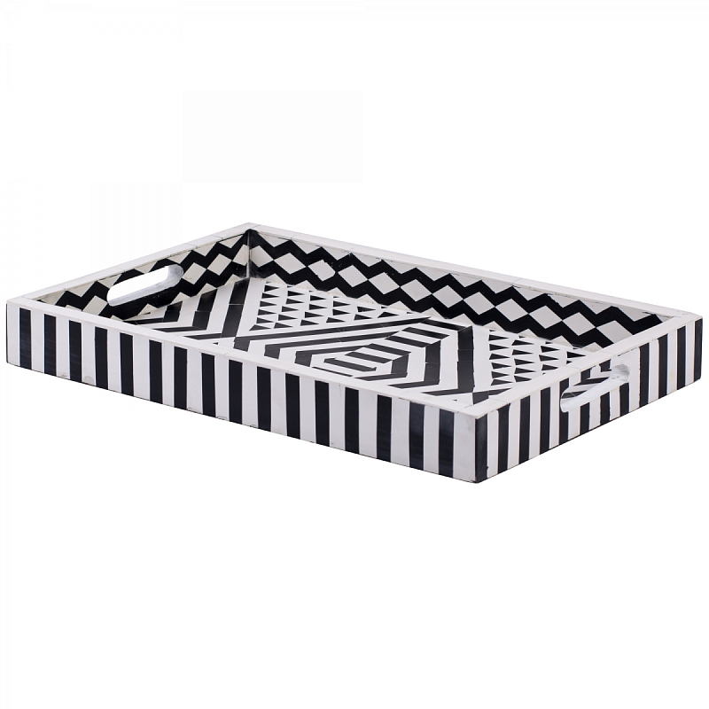 Поднос Инкрустация кость Black And White Bone Inlay Tray Черно-белый в Перми | Loft Concept 