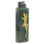 Зажигалка газовая из натурального камня Офиокальцит с декоративной металлической вставкой в виде ящерицы Metal Stone Lighters варинант исполнения - 1 | Loft Concept в Перми