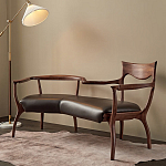 Кушетка с деревянным каркасом и сиденьем из коричневой натуральной кожи Moon Walnut Furniture варинант исполнения - 5 | Loft Concept в Перми