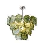 Люстра из зеленых стеклянных дисков с перламутровым эффектом Green Glowing Glaze варинант исполнения - 8 | Loft Concept в Перми