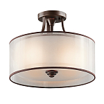 Потолочный светильник с двойным цилиндрическим плафоном из белого стекла и прозрачной органзы Kichler варинант исполнения - 1 | Loft Concept в Перми