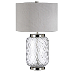 Настольная лампа с цилиндрическим абажуром и прозрачным стеклянным основанием Quintiesse варинант исполнения - 1 | Loft Concept в Перми