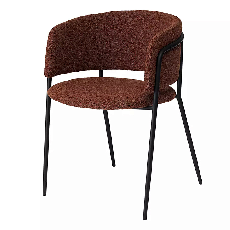 Стул полукруглый мягкий с буклированной обивкой Chair with Boucle Upholstery Черный Терракотовый в Перми | Loft Concept 