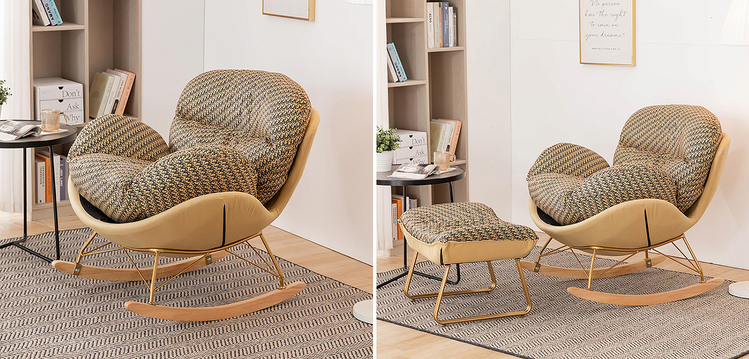 Кресло-качалка Dior Print Rocking Chair с банкеткой для ног Кресло-качалка Dior Print Rocking Chair с банкеткой для ног - Loft-Concept в Перми