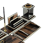 Настольный письменный набор с часами из природного камня обсидиана Team leader варинант исполнения - 4 | Loft Concept в Перми