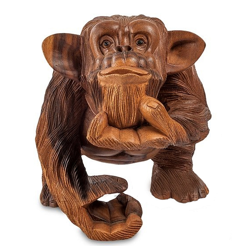 Статуэтка деревянная в виде обезьяны Wooden Monkey Коричневый в Перми | Loft Concept 