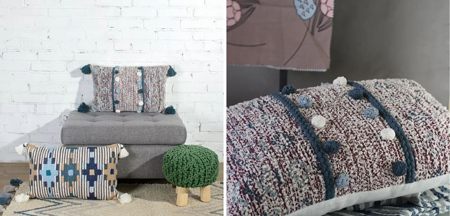 Подушка Lari Blue Ikat с кисточками Подушка Lari Blue Ikat с кисточками - Loft-Concept в Перми