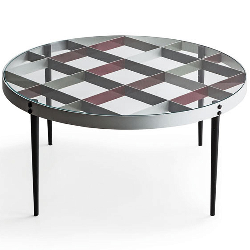 Дизайнерский круглый кофейный стол со стеклянной столешницей Gio Ponti D.555.1 Coffee Table Прозрачное Стекло Хром Черный Красный в Перми | Loft Concept 