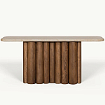 Консоль с овальной столешницей и фактурным деревянным основанием Enzo варинант исполнения - 2 | Loft Concept в Перми