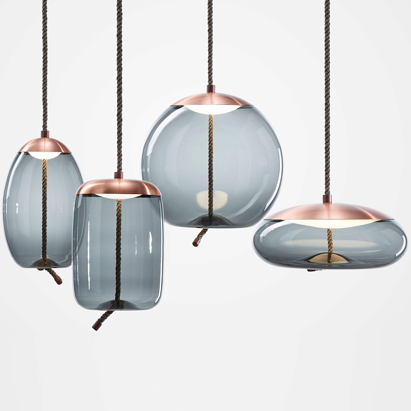 Подвесной светильник KNOT Small Gray glass Copper Голубой Медь в Перми | Loft Concept 