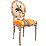 Стул бежевый в разноцветную полоску из натурального бука с изображением птиц и цветов Blooming Yellow Birds Colorful Stripes Chair варинант исполнения - 2 | Loft Concept в Перми