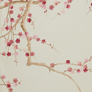 Обои ручная роспись Plum Blossom Blossom on Satin Grey dyed silk