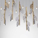 Люстра с золотистыми трубками и прозрачными стеклянными листьями на подвесах Sylva  варинант исполнения - 6 | Loft Concept в Перми