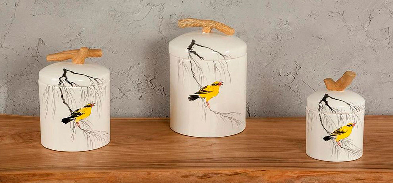 Ваза маленькая с крышкой керамическая птица на ветке Ornament Ваза маленькая с крышкой керамическая птица на ветке Ornament - Loft-Concept в Перми