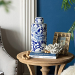 Ваза цилиндрической формы с крышкой и синим цветочным узором на белом фоне Blue & White Ornament варинант исполнения - 6 | Loft Concept в Перми