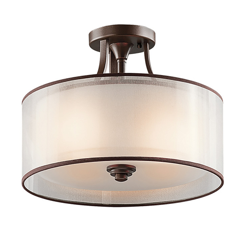 Потолочный светильник с двойным цилиндрическим плафоном из белого стекла и прозрачной органзы Kichler Олово Бронза Белый Бежевый в Перми | Loft Concept 