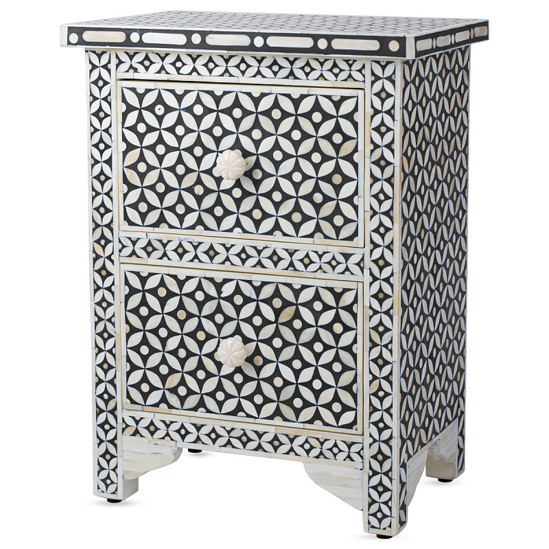 Тумба Neela Bone Inlay Two-drawer Chest Черный ivory ( слоновая кость ) в Перми | Loft Concept 