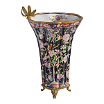 Ваза из фарфора черная с цветочной росписью и бронзовой стрекозой Spring Garden варинант исполнения - 3 | Loft Concept в Перми