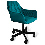 Стул с мягкой бирюзовой обивкой из велюра и подъемно-поворотным механизмом на черных колесиках Harper Turquoise варинант исполнения - 1 | Loft Concept в Перми