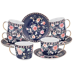 Чайный сервиз из фарфора синий на 6 персон 14 предметов Flower Porcelain Collection варинант исполнения - 1 | Loft Concept в Перми