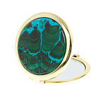 Зеркало карманное складное круглое из натурального камня Малахит с Хризоколлой в подарочной упаковке Gold Stone Mirrors варинант исполнения - 2 | Loft Concept в Перми