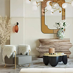 Дизайнерский журнальный стол округлой формы чёрный с золотой столешницей Fufem варинант исполнения - 2 | Loft Concept в Перми