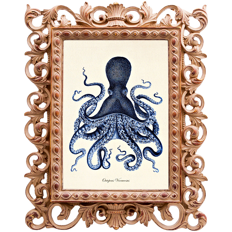 Постер Blue Octopus Poster Бежевый Морская синь в Перми | Loft Concept 