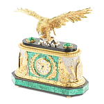 Часы настольные из натурального камня Малахит с декором в виде орла в подарочной коробке Eagle Stone Clock варинант исполнения - 3 | Loft Concept в Перми