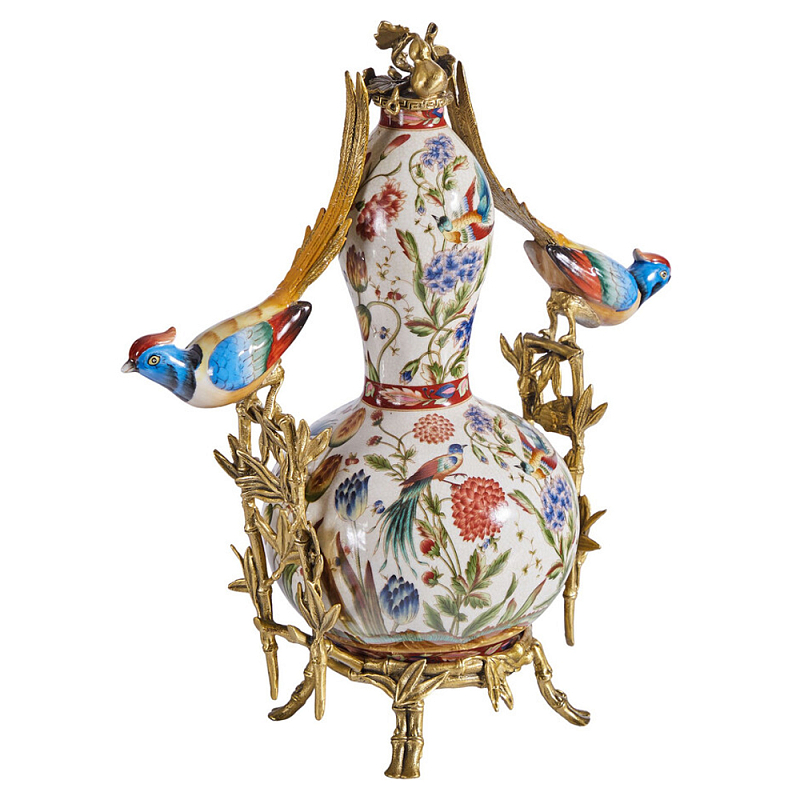 Ваза из фарфора с птицами и цветочной росписью Garden of Eden Бронза Мульти в Перми | Loft Concept 