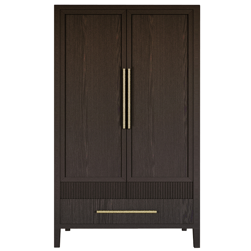 Шкаф платяной Primo с выдвижными ящиками шпон Темный орех Темный дуб Золотой в Перми | Loft Concept 