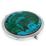 Зеркало карманное складное круглое из натурального камня Малахит с Хризоколлой в подарочной упаковке Silver Stone Mirrors варинант исполнения - 1 | Loft Concept в Перми
